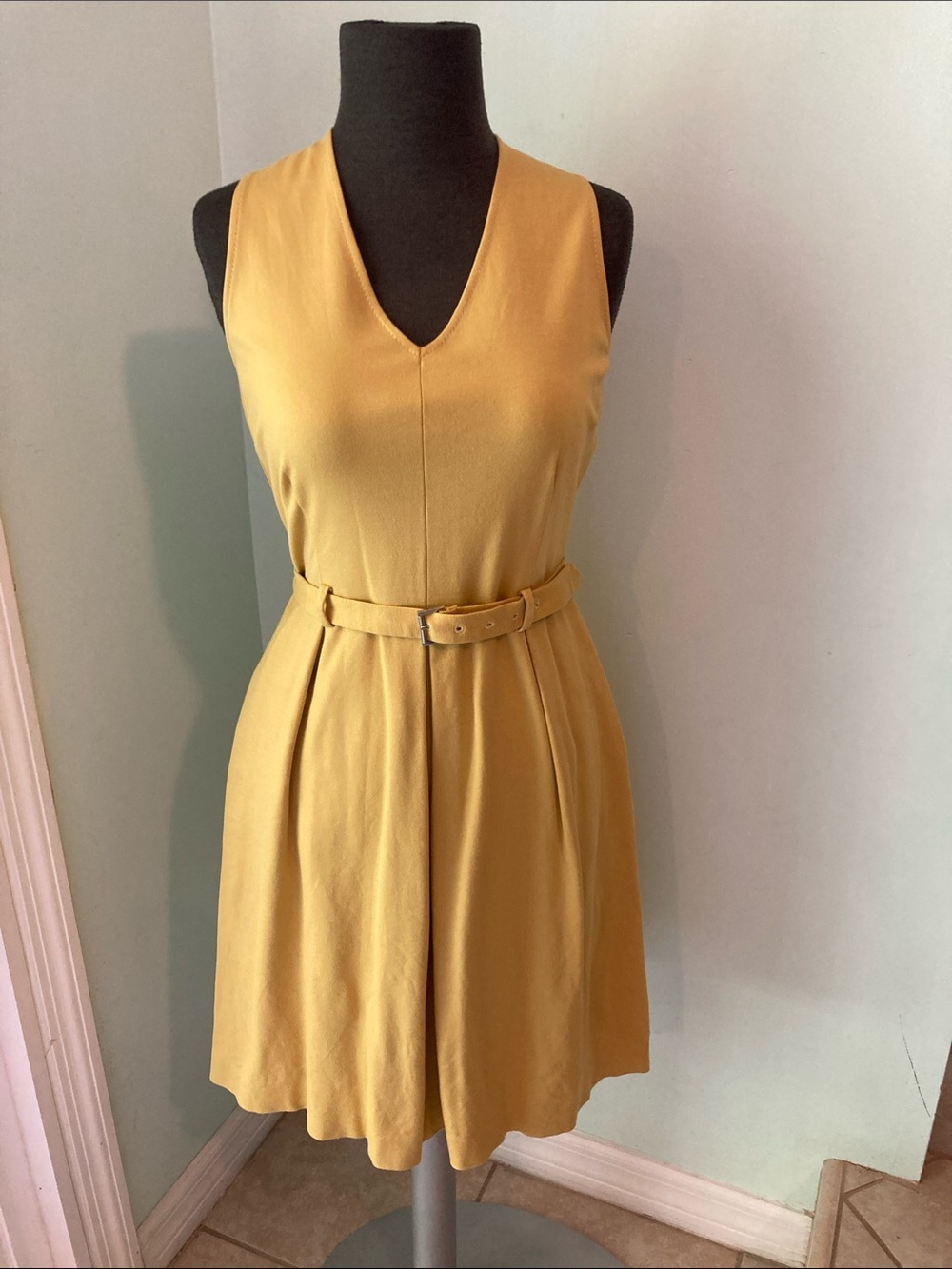 Banana Republic Sleeveless V-Neck Belted Mustard Dress